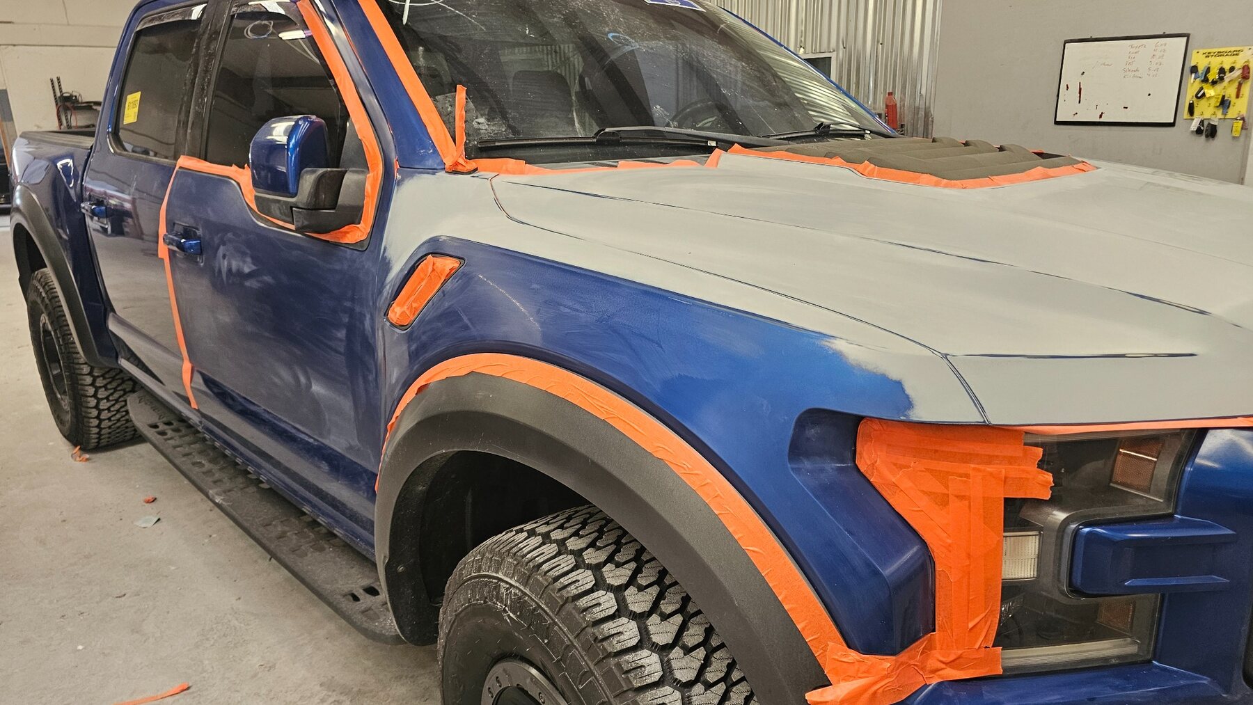 Ford Raptor side panels prepared for refinishing