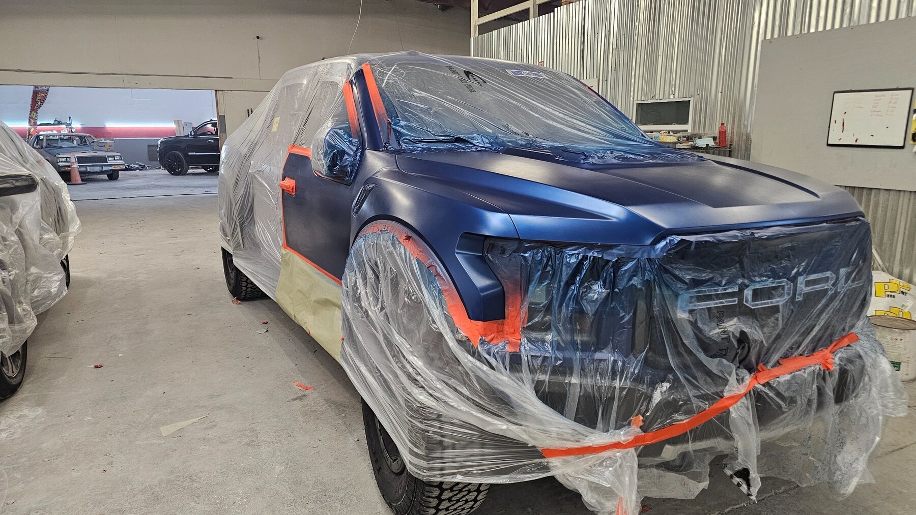 Ford Raptor refinished panels while still masked