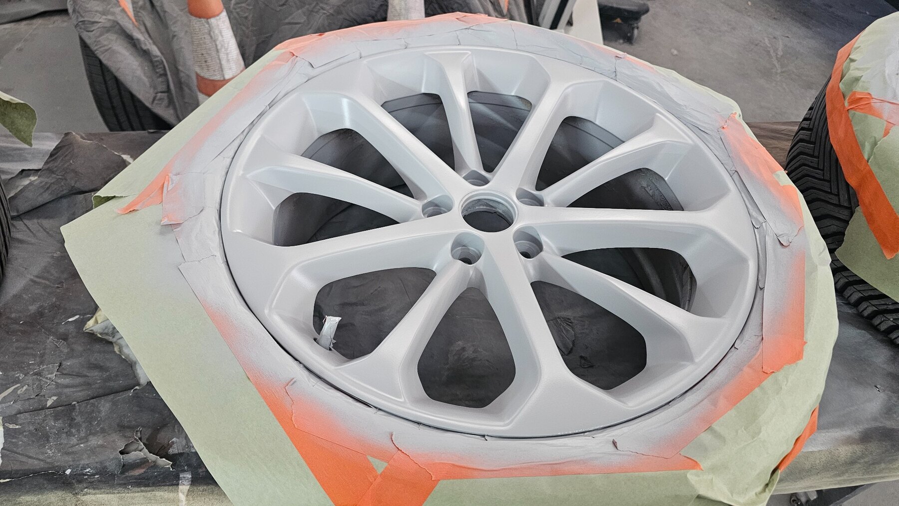 Wheel after base coat application